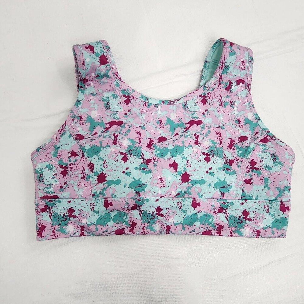 Athletic Works Bra 34 Purple Green Red Splatters Women Sports Bra Wireless